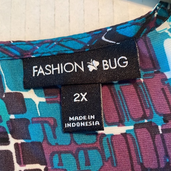 Fashion bug tank top size 2X turquoise, white, purple, black 100% polyester - Picture 3 of 7